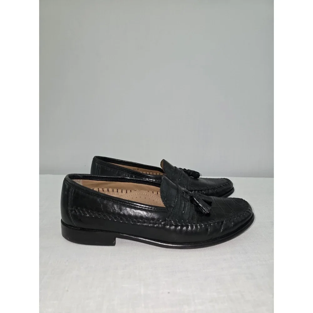 Pisa Florsheim Mens Black Shoes Crocodile Print Leather Slip On 18469-01 11.5 D